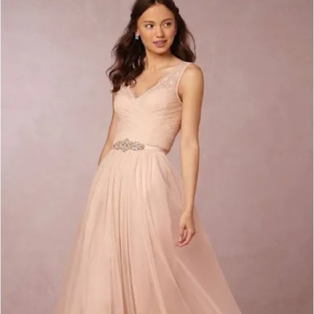 Bhldn Fleur dress in Blush. Worn once & dry cleaned. Includes ribbon sash belt